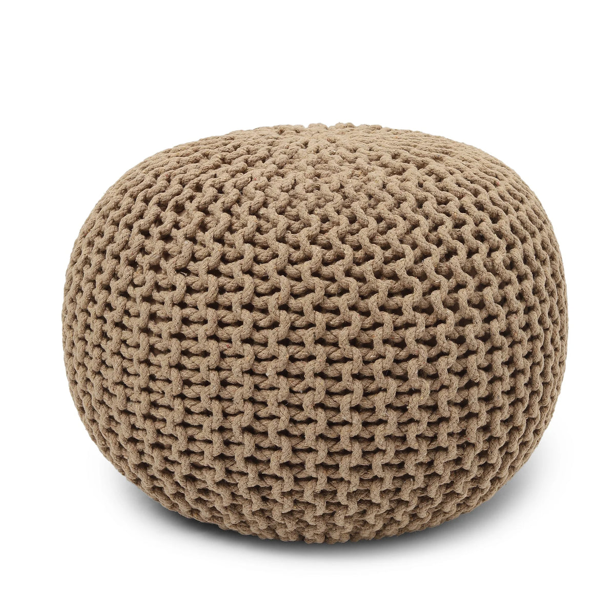 round Pouf Ottoman - Hand Knitted Cable Boho Poof Home Décor Pouffe Circular Footrest for Living Room - Bedroom - Lounge - 100% Cotton (19.5"X19.5"X14") - Beige