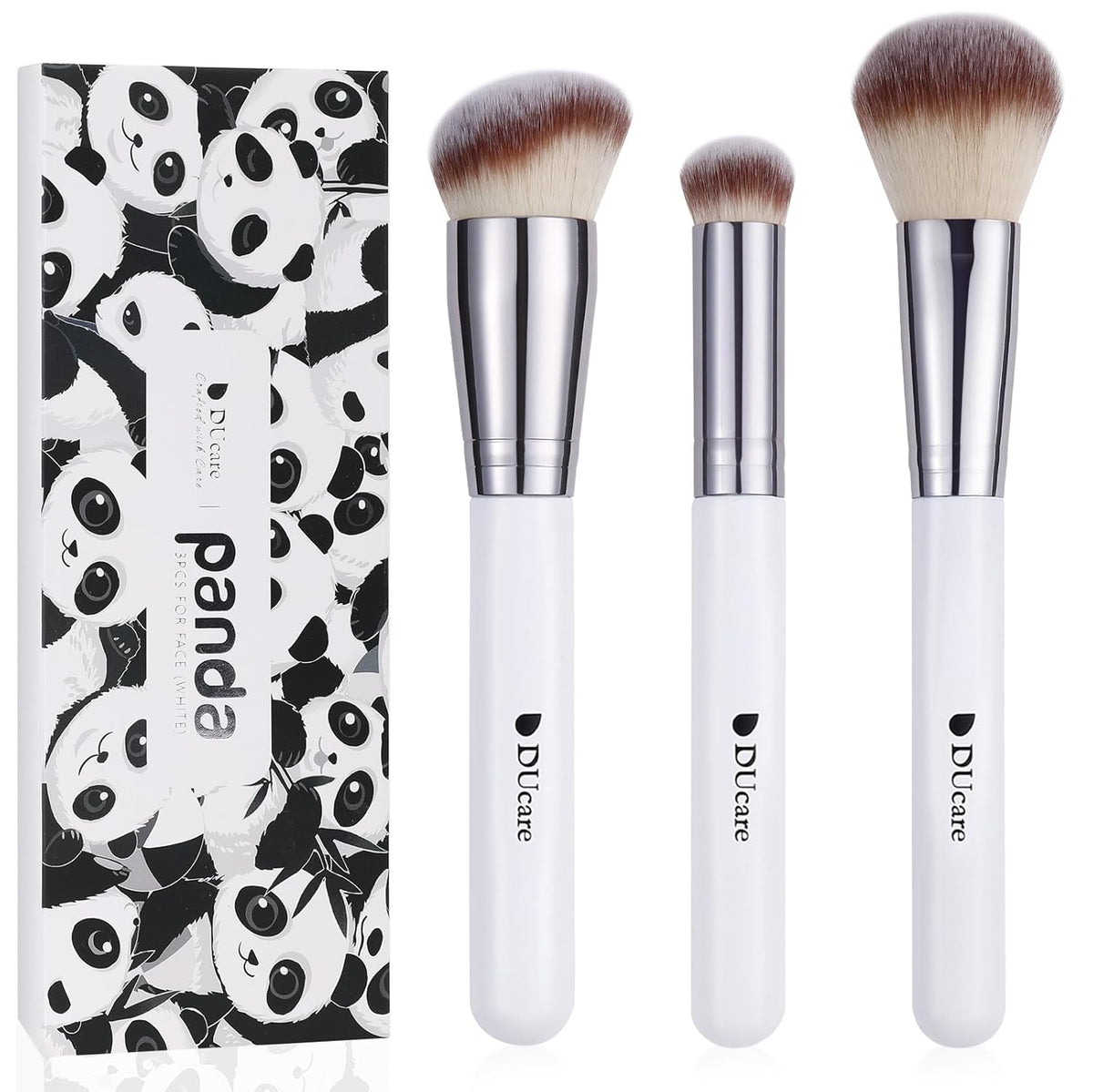 3 Pcs Foundation Contour Blush Conceal Brush Set, 3PCS Angled Synthetic Kabuki Brush for Blending Setting Buffing with Liquid, Cream and Powder Cosmetic (White)