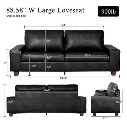 Gilmar 89" Upholstered Vegan Leather Sofa with Square Arms and Storage Pockets