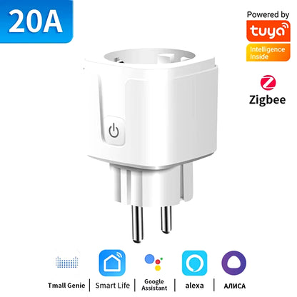 TUYA Smart Plug Wifi or Zigbee3.0 Socket EU 16A/20A Power Monitor Timing Function Voice Control Work with Alexa Google Home