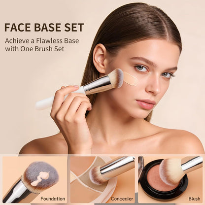3 Pcs Foundation Contour Blush Conceal Brush Set, 3PCS Angled Synthetic Kabuki Brush for Blending Setting Buffing with Liquid, Cream and Powder Cosmetic (White)