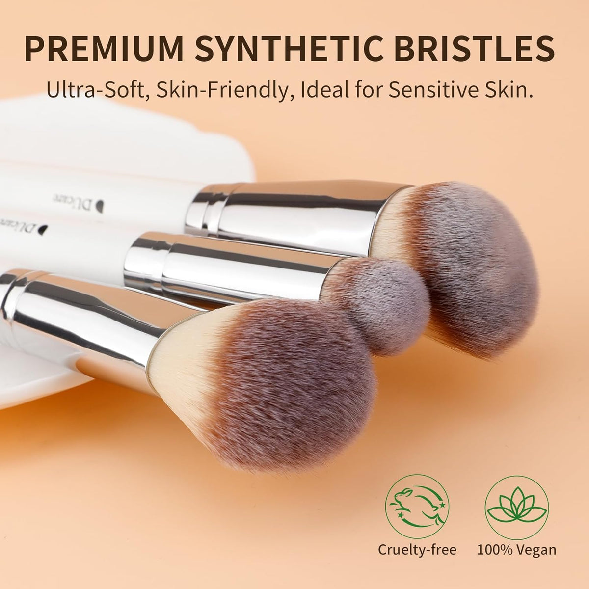 3 Pcs Foundation Contour Blush Conceal Brush Set, 3PCS Angled Synthetic Kabuki Brush for Blending Setting Buffing with Liquid, Cream and Powder Cosmetic (White)