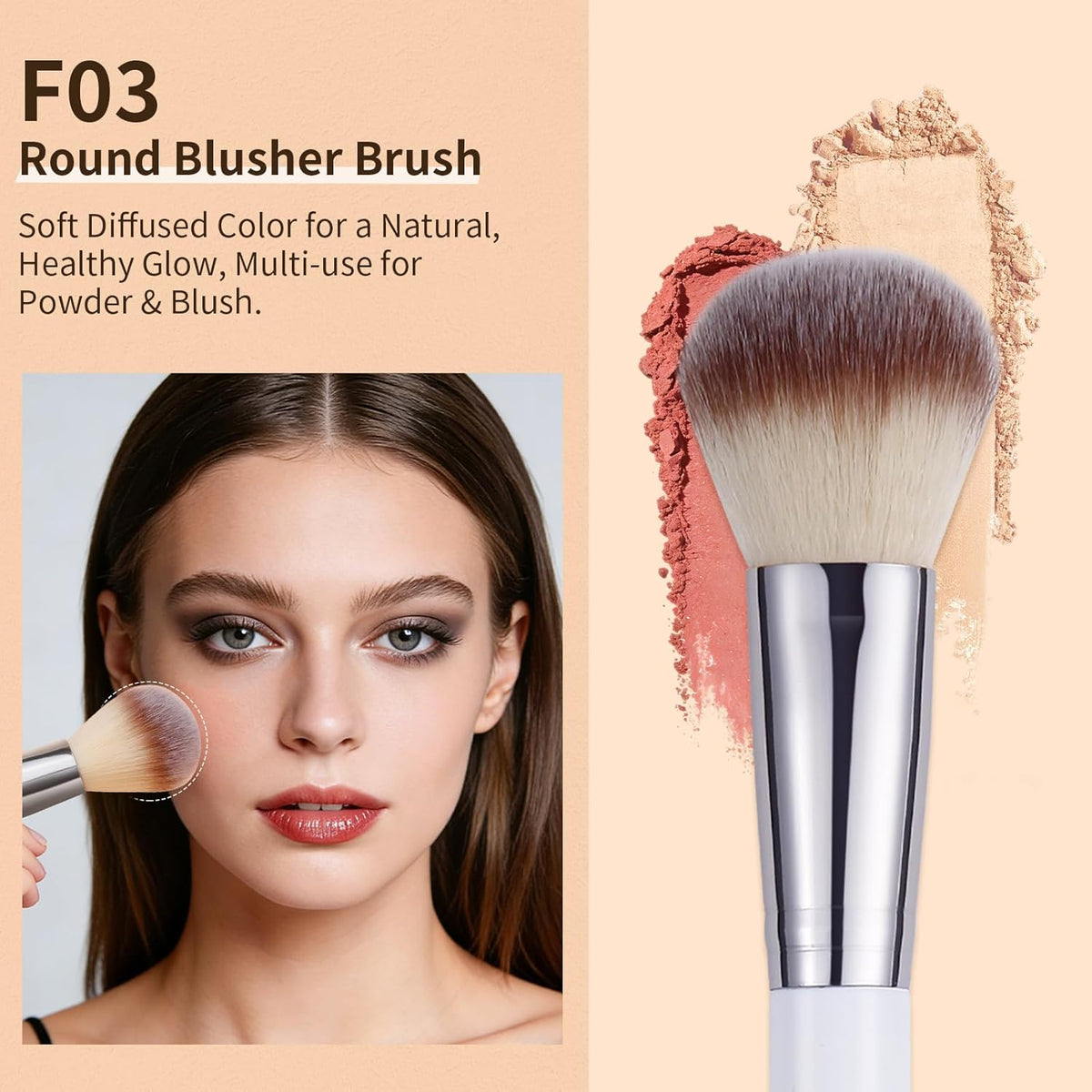 3 Pcs Foundation Contour Blush Conceal Brush Set, 3PCS Angled Synthetic Kabuki Brush for Blending Setting Buffing with Liquid, Cream and Powder Cosmetic (White)
