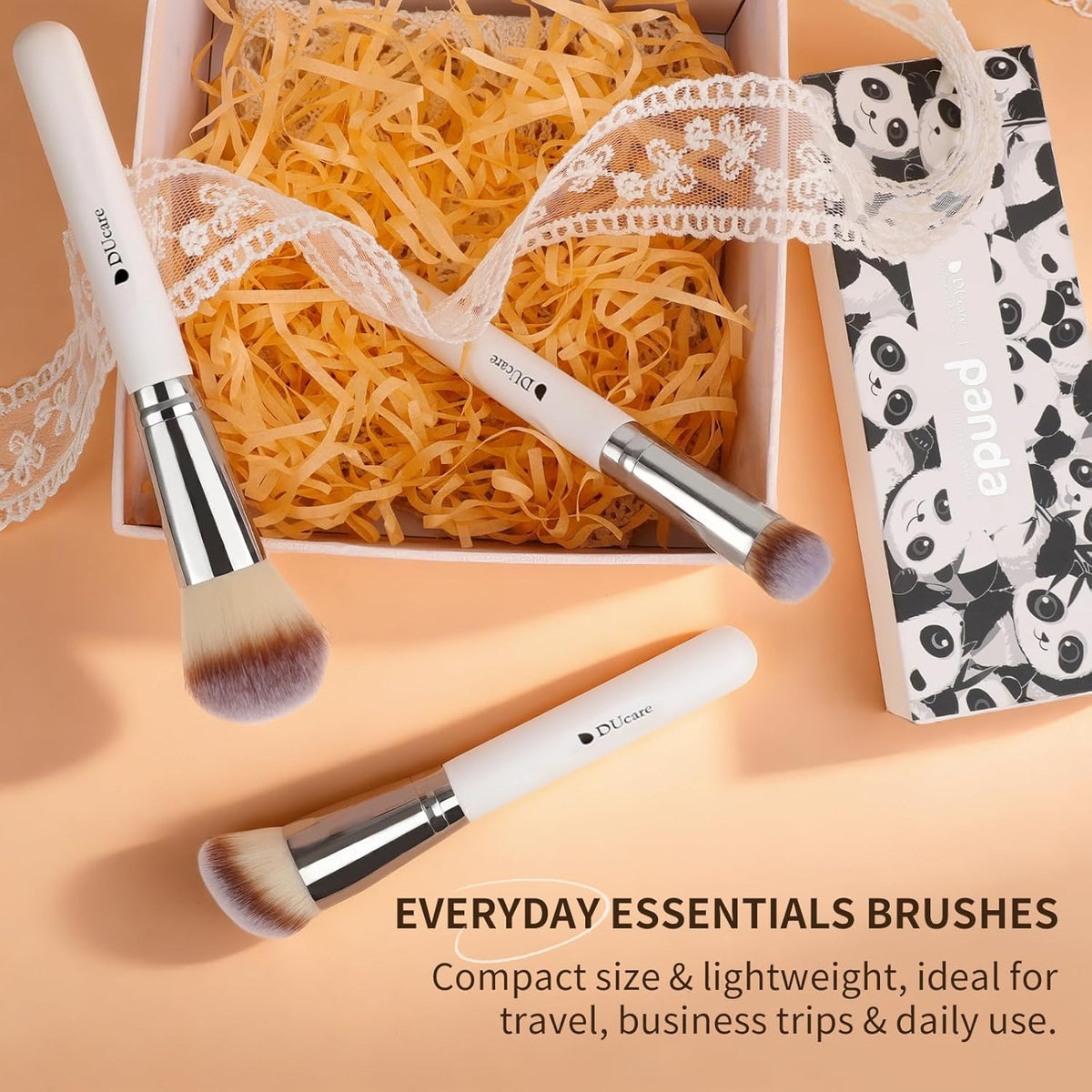 3 Pcs Foundation Contour Blush Conceal Brush Set, 3PCS Angled Synthetic Kabuki Brush for Blending Setting Buffing with Liquid, Cream and Powder Cosmetic (White)