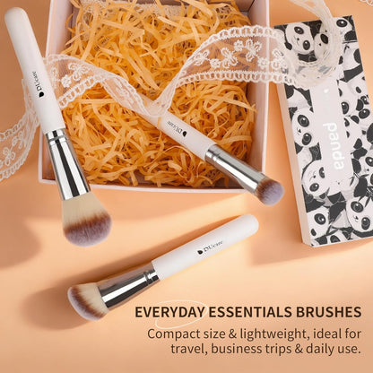 3 Pcs Foundation Contour Blush Conceal Brush Set, 3PCS Angled Synthetic Kabuki Brush for Blending Setting Buffing with Liquid, Cream and Powder Cosmetic (White)