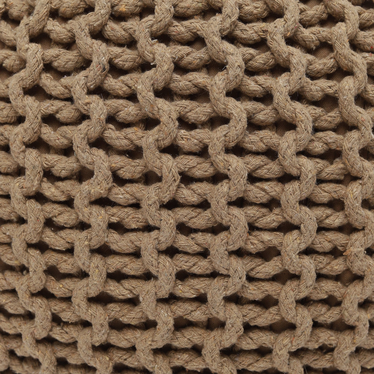 round Pouf Ottoman - Hand Knitted Cable Boho Poof Home Décor Pouffe Circular Footrest for Living Room - Bedroom - Lounge - 100% Cotton (19.5"X19.5"X14") - Beige