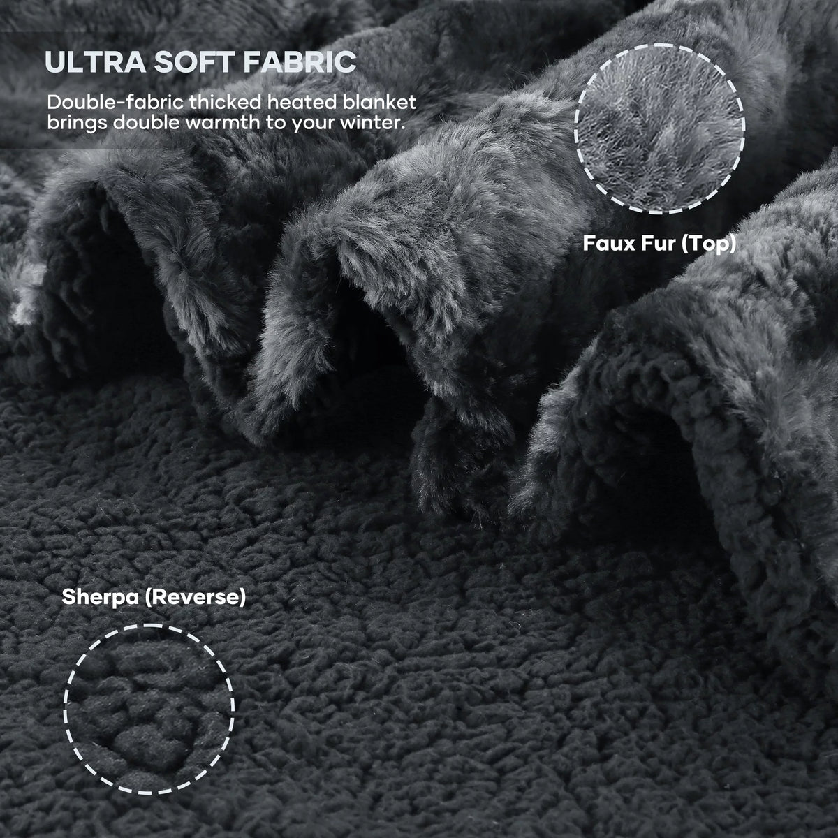 Heated Blanket Electric Throw 50" X 60", Soft Faux Fur & Shu Velvet Heated Throw Blanket, 6 Heating Levels, 4 Hours Timer, Tie-Dye off Black