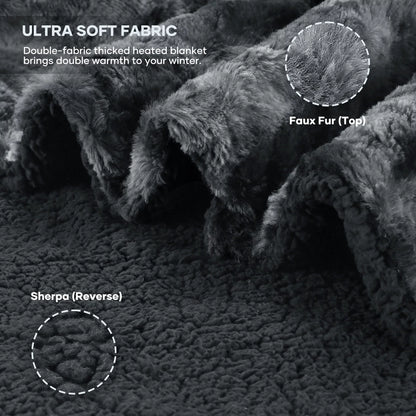 Heated Blanket Electric Throw 50" X 60", Soft Faux Fur & Shu Velvet Heated Throw Blanket, 6 Heating Levels, 4 Hours Timer, Tie-Dye off Black