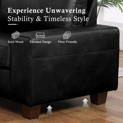 Gilmar 89" Upholstered Vegan Leather Sofa with Square Arms and Storage Pockets